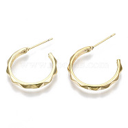 Brass Half Hoop Earrings, Stud Earring, with Stainless Steel Pins, Nickel Free, Ring, Real 18K Gold Plated, 24x21.5mm, Pin: 0.7mm(KK-N232-109G-NF)