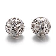 Tibetan Style Alloy Beads, Round, Hollow, Antique Silver, 10x11x11mm, Hole: 2mm(TIBEB-K029-01AS)