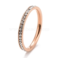 304 Stainless Steel Rhinestone Rings, Rose Gold, US Size 7(17.3mm)(STAS-D178-02RG-02)
