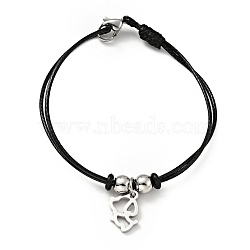 304 Stainless Steel Dog Charm Bracelet with Waxed Cord for Women, Stainless Steel Color, 7 inch(17.8cm)(BJEW-A125-14)