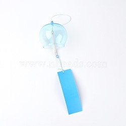 Glass Wind Chime, with Polyester Cord & Paper, Light Sky Blue, 410mm(HJEW-WH0028-20B)