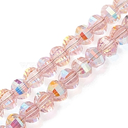 Electroplate Glass Beads Strands, Faceted, AB Color Plated, Rondelle, Pink, 8x6mm, Hole: 1.2mm, about 80pcs/strand, 19.13''(48.6cm)(EGLA-K015-11A)