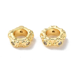 Brass Micro Pave Cubic Zirconia European Beads, Large Hole Beads, Star, Real 18K Gold Plated, 7x7.5x3mm, Hole: 4mm(KK-F867-28G)
