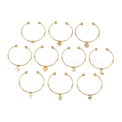 10Pcs Ion Plating(IP) 304 Stainless Steel Cuff Bangles, Torque Charms Bangles, Mixed Shapes, Real 18K Gold Plated, 2-1/4 inch(5.8cm), 10pcs/set(BJEW-M284-20G-01)