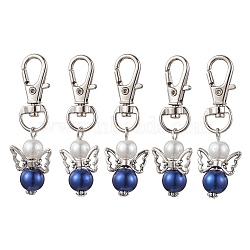 Glass Pearl Pendant Decorations, with Alloy Swivel Lobster Claw Clasps, Angle, Dark Blue, 56mm(HJEW-JM01851)