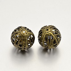Round Iron Filigree Beads, Filigree Ball, Antique Bronze, 12mm, Hole: 1mm(IFIN-N3285-05AB-12mm)