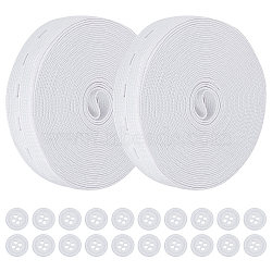 20Pcs Dyed Resin Flat Round Buttons, with 2 Rolls Flat Elastic Rubber Band, for Webbing Garment Sewing Accessories, White, Button: 13x2mm, Hole: 1mm, 20pcs(DIY-GF0006-55B)