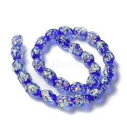 Handmade Foil Lampwork Beads Strands, Nuggets, Blue, 13.5~14x10.5mm, Hole: 1.2~1.5mm, about 28pcs/strand, 14.84''(37.7cm)(FOIL-Z001-06E)