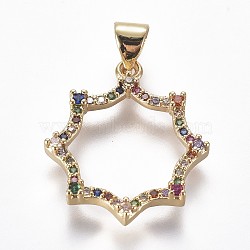 Brass Micro Pave Cubic Zirconia Pendants, Flower, Golden, Colorful, 21.5x19x3mm, Hole: 3.5x5mm(ZIRC-K079-26)