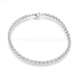 Tarnish Resistant 304 Stainless Steel Wheat Chain Bracelets, with Lobster Claw Clasps, Stainless Steel Color, 8-5/8 inch(22cm), 4mm(BJEW-P235-11P)