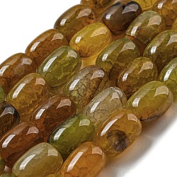 Natural Dragon Veins Agate Beads Strands, Dyed & Heated, Column, Dark Goldenrod, 13.5x10~10.5mm, Hole: 1mm, about 28pcs/strand, 15.16''(38.5cm)(G-A223-D11-01G)