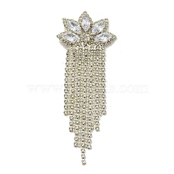 Brass Rhinestone Cabochons, Flower with Tassel, Silver, 90x34x5.5mm(KK-I715-09S-01)