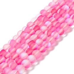 Synthetic Moonstone Beads Strands, Frosted, Round, Deep Pink, 6mm, Hole: 1mm, about 60~64pcs/strand, 14.76''~15.55''(37.5~39.5cm)(G-E573-01A-05)