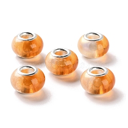 Two Tone Resin European Beads, Rondelle Large Hole Beads, with Platinum Tone Alloy Double Cores, Coral, 14x9mm, Hole: 5mm(RESI-M001-02H)