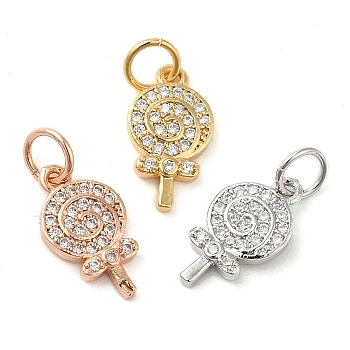 Brass Micro Pave Clear Cubic Zirconia Pendants, Cadmium Free & Lead Free, Lollipop, Mixed Color, 13.5x7.5x2mm