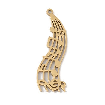 304 Stainless Steel Pendants, Laser Cut, Hollow Musical Note Waterfall Charm, Golden, 36x12x1mm, Hole: 1mm