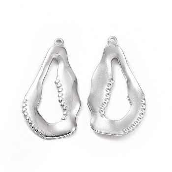 304 Stainless Steel Pendants, Irregular Teardrop Charm, Stainless Steel Color, 36x18x2mm, Hole: 1.2mm