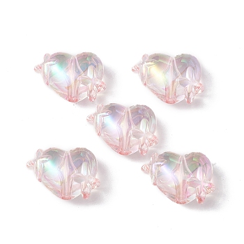 Transparent Acrylic Beads, AB Color Plated, Heart with Star, Misty Rose, 14.5x19.5x10mm, Hole: 2mm