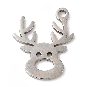 Christmas 201 Stainless Steel Pendants, Elk Charm, Stainless Steel Color, 15.5x12.5x1mm, Hole: 1.5mm