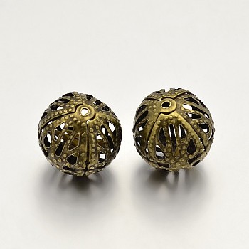 Round Iron Filigree Beads, Filigree Ball, Antique Bronze, 12mm, Hole: 1mm