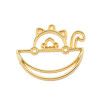 Alloy Open Back Bezel Pendants, for DIY UV Resin, Epoxy Resin, Pressed Flower Jewelry, Cat, Golden, 33x40x2.5mm, Hole: 2mm
