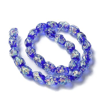 Handmade Foil Lampwork Beads Strands, Nuggets, Blue, 13.5~14x10.5mm, Hole: 1.2~1.5mm, about 28pcs/strand, 14.84''(37.7cm)