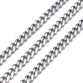 304 Stainless Steel Twisted Chains, Curb Chain, Diamond Cut Chains, Unwelded, Stainless Steel Color, 4x3x0.8mm