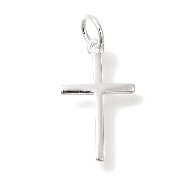 925 Sterling Silver Pendants, Religion Cross Charms, with Jump Rings & 925 Stamp, Silver, 16x9.5x1mm, Hole: 3mm