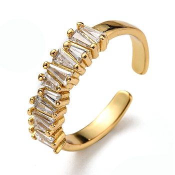 Rack Plating Brass Open Cuff Rings with Cubic Zirconia, Lead Free & Cadmium Free, Real 18K Gold Plated, Inner Diameter: 18mm