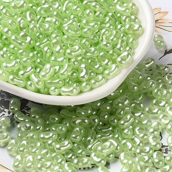 Opaque Acrylic Beads, Beans, Lawn Green, 6x3.5x3mm, Hole: 1.2mm, about 10000pcs/500g