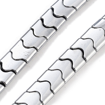 Synthetic Non-magnetic Hematite Beads Strands, Long-Lasting Plated, Wave Shape, 2-Hole, Platinum Plated, 7.5~8x8x3mm, Hole: 1mm, about 68pcs/strand, 15.35''(39cm)