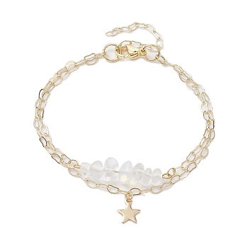 Opalite Chip Multi-Strand Bracelet Sets, Star Charm 304 Stainless Steel Twisted Chain Stackable Bracelets for Women, 7-1/8 inch(18.2cm)