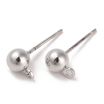 Silver Alloy Stud Earring Findings, with Horizontal Loops & 925 Sterling Silver Pin, Round, 7.5x5mm, Pin: 17x0.7mm