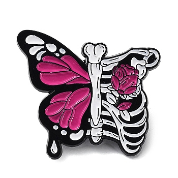 Enamel Pins, Black Alloy Badge for Halloween, Butterfly & Skeleton, 26x29x1mm