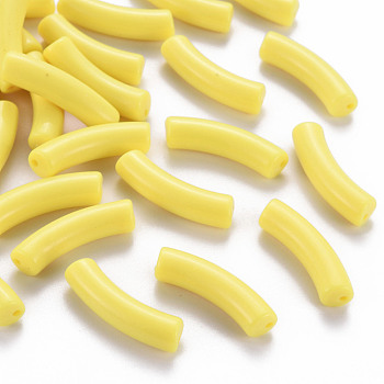Opaque Acrylic Beads, Curved Tube, Yellow, 32x9.5x8mm, Hole: 1.8mm