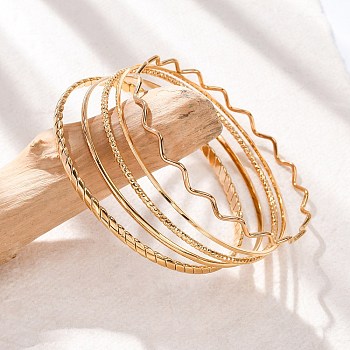5Pcs 304 Stainless Steel Bangle Set for Women, Real 18K Gold Plated, 1~6mm, Inner Diameter: 2-1/2 inch(6.4~6.55cm)