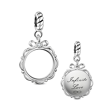 TINYSAND 925 Sterling Silver European Dangle Charms, Infinite Love Dangle Charm, with Cubic Zirconia and Glass, Platinum, 26.62x14.3mm, Hole: 4.69mm