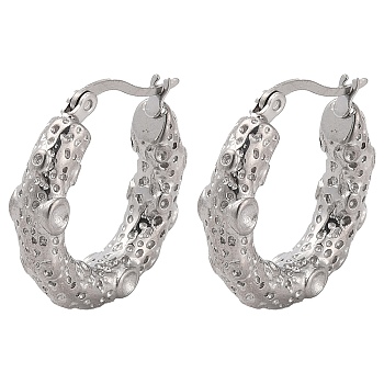 304 Stainless Steel Hoop Earrings, Textured Ring, Stainless Steel Color, 24x24x5.5mm.