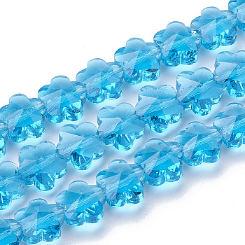 Transparent Glass Beads, Faceted, Plum Blossom, Deep Sky Blue, 10x10x7mm, Hole: 1mm