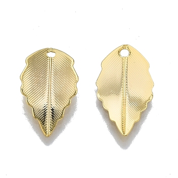 Brass Pendants, Nickel Free, Leaf, Real 18K Gold Plated, 17x10.5x2.5mm, Hole: 1.2mm
