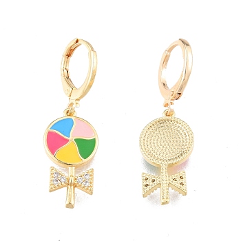 Clear Cubic Zirconia Candy Dangle Leverback Earrings with Colorful Enamel, Brass Enamel Jewelry for Women, Cadmium Free & Nickel Free & Lead Free, Real 18K Gold Plated, 33mm, Pin: 1mm