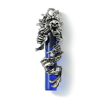 Tibetan Style Alloy & Glass Big Pendants, Cadmium Free & Lead Free, Dragon & Column, Antique Silver, Blue, 54x19x20mm, Hole: 5x8mm