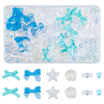 152Pcs 19 Style Transparent Acrylic Beads, Bowknot & Star & Heart, Mixed Color, 8~24x8~4x4~14mm, Hole: 1~2.5mm, 8pcs/style
