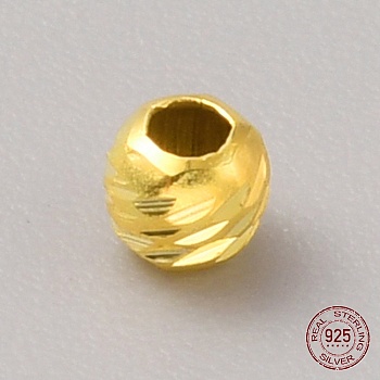 Sterling Silver Bead, Grooved Round, Golden, 2.5x2mm, Hole: 1mm