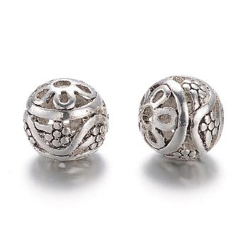 Tibetan Style Alloy Beads, Round, Hollow, Antique Silver, 10x11x11mm, Hole: 2mm