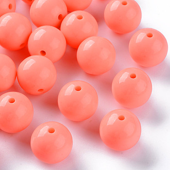 Opaque Acrylic Beads, Round, Dark Salmon, 20x19mm, Hole: 3mm, about 111pcs/500g