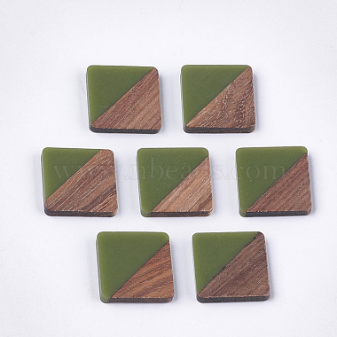 14mm OliveDrab Square Resin+Wood Cabochons