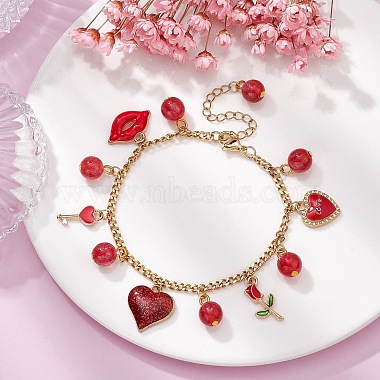 Valentine's Day Alloy Enamel & Resin Charm Bracelet(BJEW-JB09565-01)-2