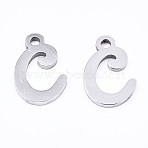Non-Tarnish 201 Stainless Steel Charms, Laser Cut, Alphabet, Stainless Steel Color, Letter.C, 12x8x1mm, Hole: 1.4mm(X-STAS-T044-217P-C)