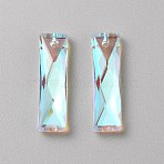 Glass Pendants, Rectangle, Blue Zircon AB, 25x7x5mm, Hole: 1.6mm(GLAA-TAC0025-03D)